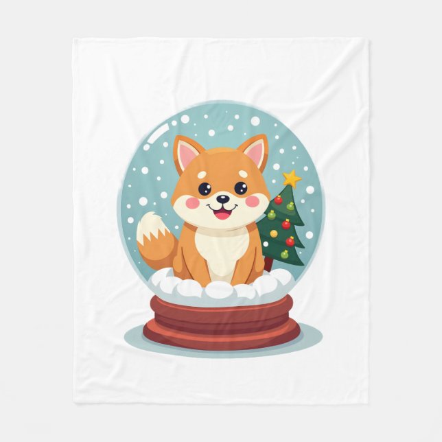 Shiba Snow Globe Fleece Blanket (Front)