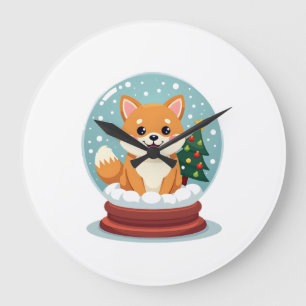 Shiba Snow Globe Large Clock
