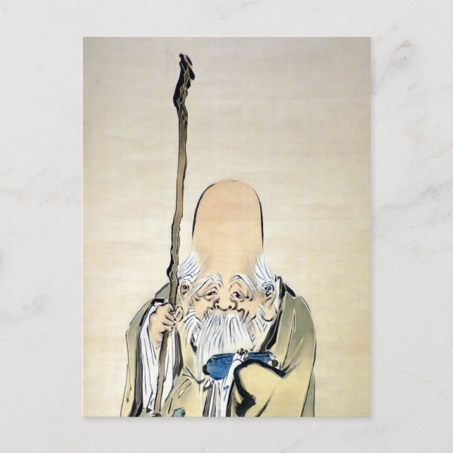 Shibata Zezhin Jurojin Old Man with Staff Postcard (Front)