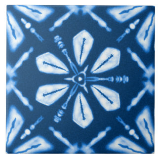 Shibori Blue Star Flower Ceramic Tile