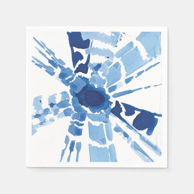Shibori blue watercolor tie dye sunburst pattern napkin (Front)