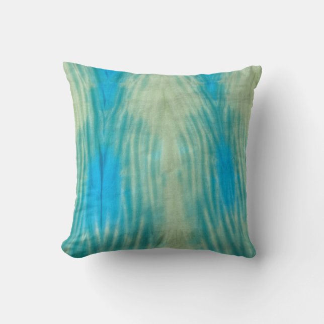 Shibori Fabric Boho Blue Green Tie Dye Pillow (Front)