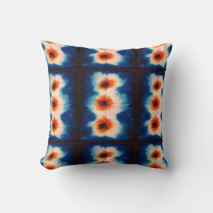 Shibori Fabric Boho Blue Orange Tie Dye Pillow