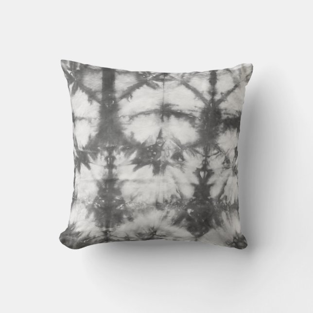 Shibori Fabric Boho Grey Pattern Tie Dye Pillow (Front)