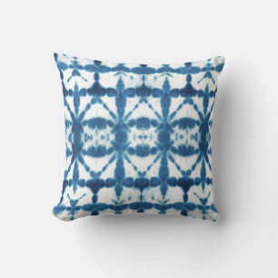 Shibori Indigo Blue Tie Dye Abstract Cushion