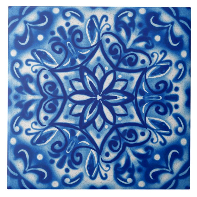 Shibori Snowflake Ceramic Tile (Front)