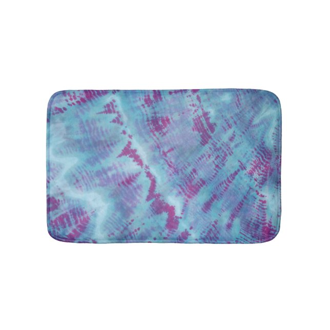 Shibori Tie Dye Blue Purple Pattern Bath Mat (Front)