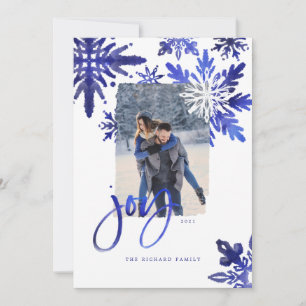 Shibori Tie Dye Indigo Blue Snowflakes Photo Holiday Card