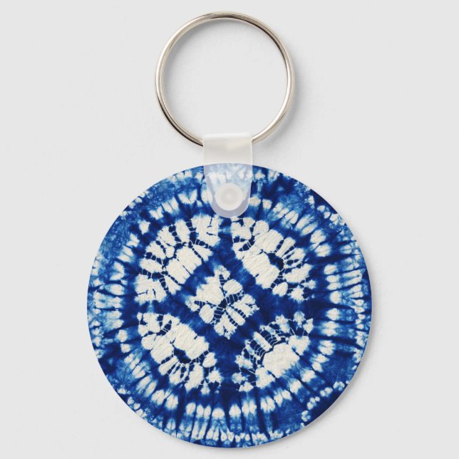Shibori Tie Dye South Seas Indigo Batik Key Ring (Front)