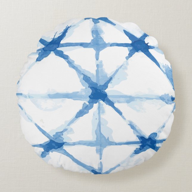 Shibori Tie Dye Triangle Pattern Round Pillow (Front)