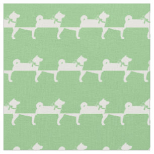 Shibu Inu Dog Silhouette Pet Sage Green Fabric