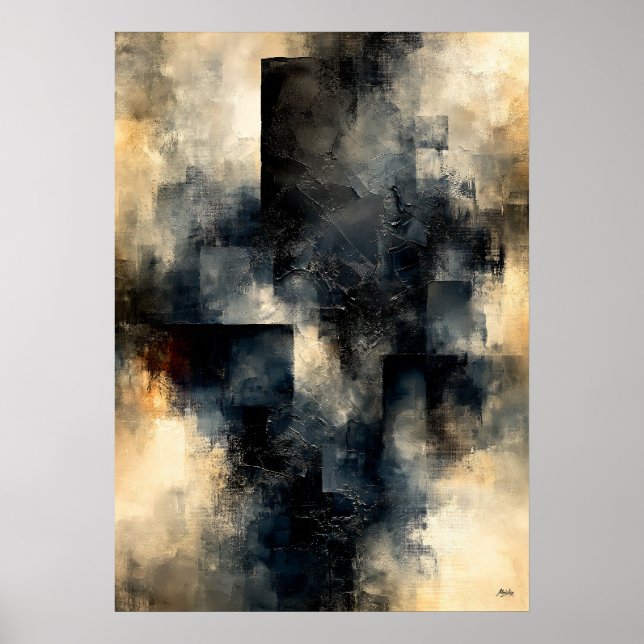 Shibui Obsidian Stillness Textured Architectural Poster (Front)