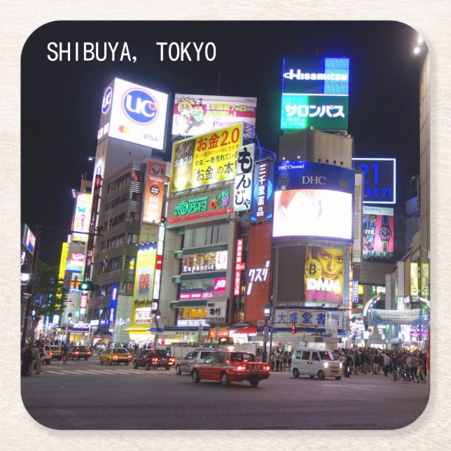 Shibuya City Lights Night in Tokyo Japan Square Paper Coaster (Front)
