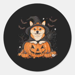 Shiby Inu Dog Pumpkin Halloween Thanksgiving Men W Classic Round Sticker