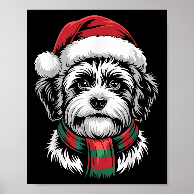 Shichon Dog Xmas Santa Hat Scarf Christmas Costume Poster (Front)