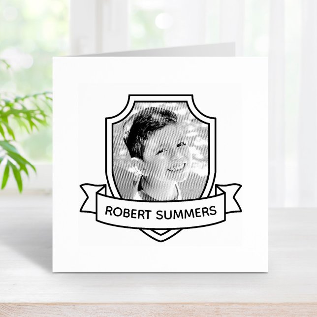 Shield and Ribbon Custom Name and Photo Rubber Stamp (Creator Uploaded)