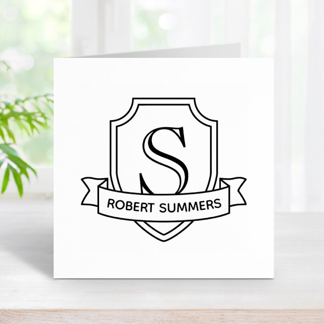 Shield and Ribbon Monogram Initial Rubber Stamp (Creator Uploaded)