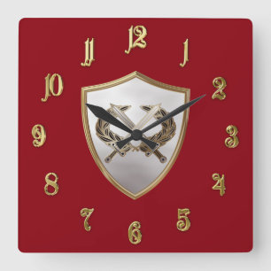 Shield and swords square wall clock