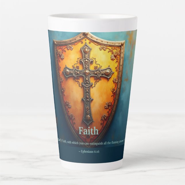 Shield of Faith and Ephesians 6:16 Latte Mug (Front)