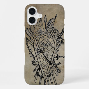 Shield of Swords Faux Leather iPhone 16 Plus Case