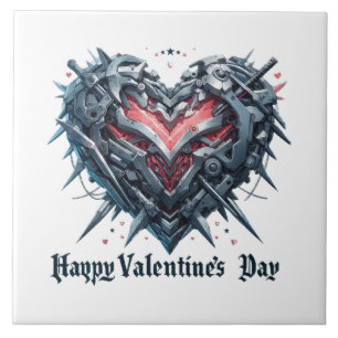 Shielded and caged valentines day heart ceramic tile