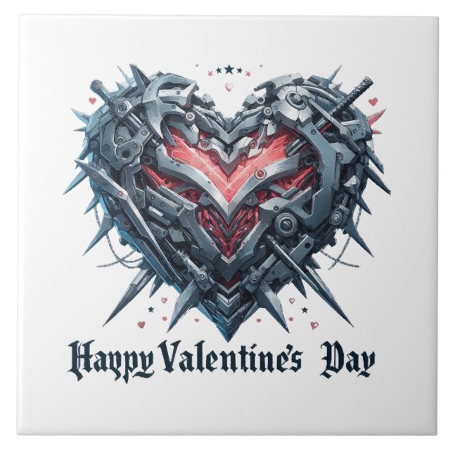 Shielded and caged valentines day heart ceramic tile (Front)