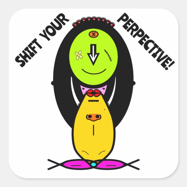 Shift Your Perspective Funny Monkey Cartoon Motto Square Sticker (Front)