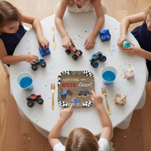 Shifting into Sixth Gear Monster Truck Birthday  Paper Plate