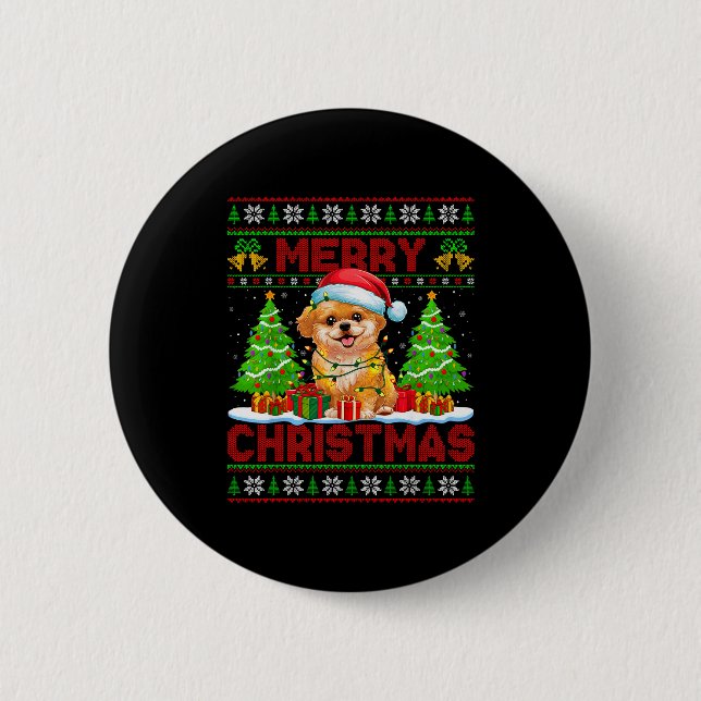 Shih O Ugly Christmas Sweaters Funny Pet Dog Light 6 Cm Round Badge (Front)