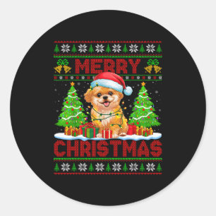 Shih O Ugly Christmas Sweaters Funny Pet Dog Light Classic Round Sticker
