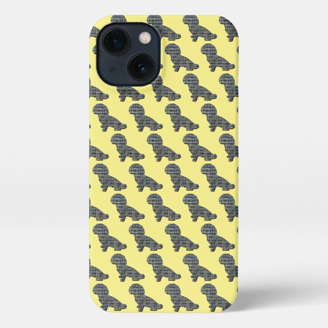 Shih-Poo Cute Dog Silhouette Grid Yellow iPhone Case (Back)