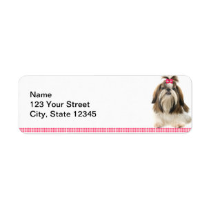 Shih Tsu with Pink Bow on Pink Diamond border Return Address Label