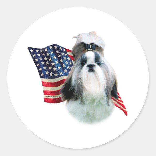 Shih Tzu 2 Flag Classic Round Sticker (Front)