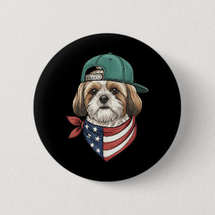 Shih Tzu Aamerican Flag Dog - Patriotic Usa Dog 6 Cm Round Badge