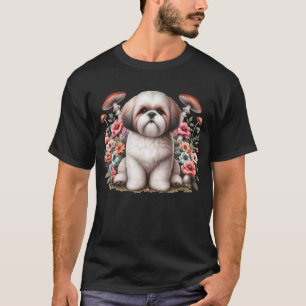 Shih Tzu Aesthetic Mushroom Floral for Girls Women T-Shirt