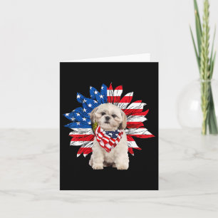 Shih Tzu American Flag Sunflower Dog Lovers 4th Of Card