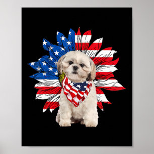 Shih Tzu American Flag Sunflower Dog Lovers 4th Of Poster