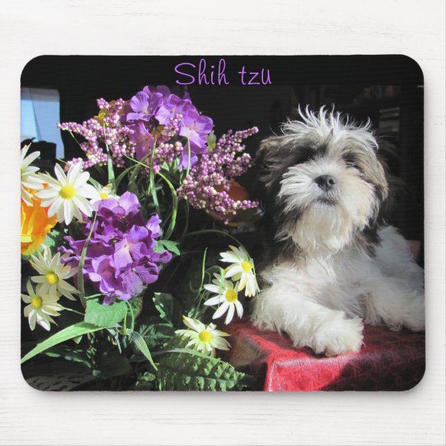 Shih tzu and flowers mouse pad (Front)