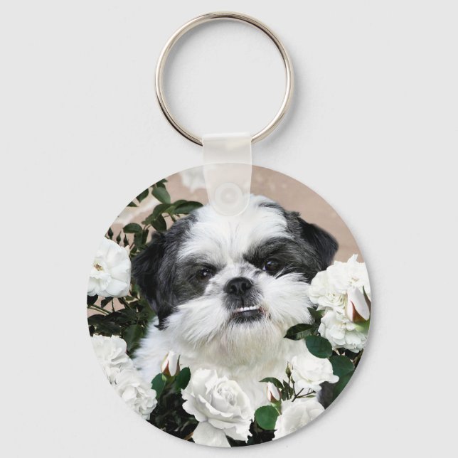 Shih Tzu and roses Key Ring (Front)