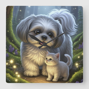 Shih Tzu and the enchanted kitten wall clock