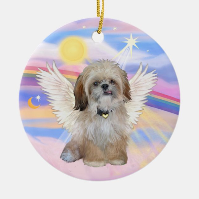 Shih Tzu Angel in Heaven's Clouds Ceramic Tree Decoration (Front)