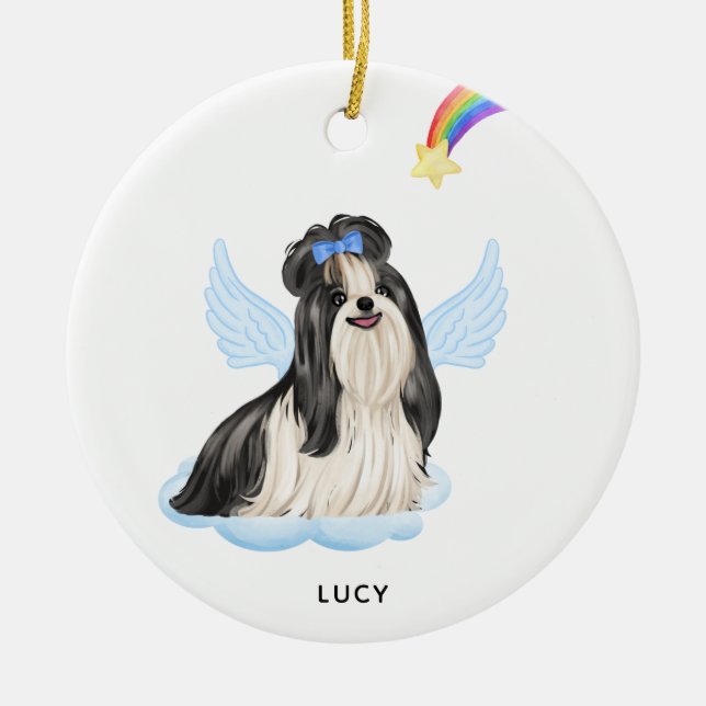 Shih Tzu Angel Personalised Pet Dog Memorial Ceramic Ornament (Front)