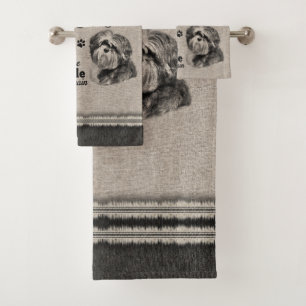 Shih Tzu art when everything fails quote Bath Towel Set