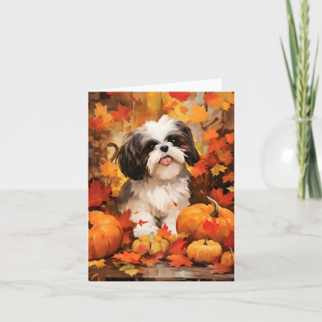Shih Tzu Autumn Thanksgiving  Card (Front)