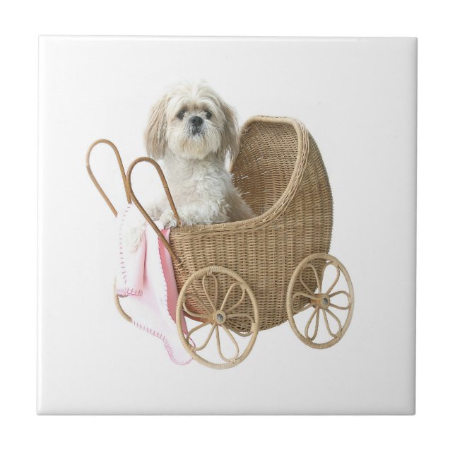 Shih Tzu baby carriage Ceramic Tile (Front)