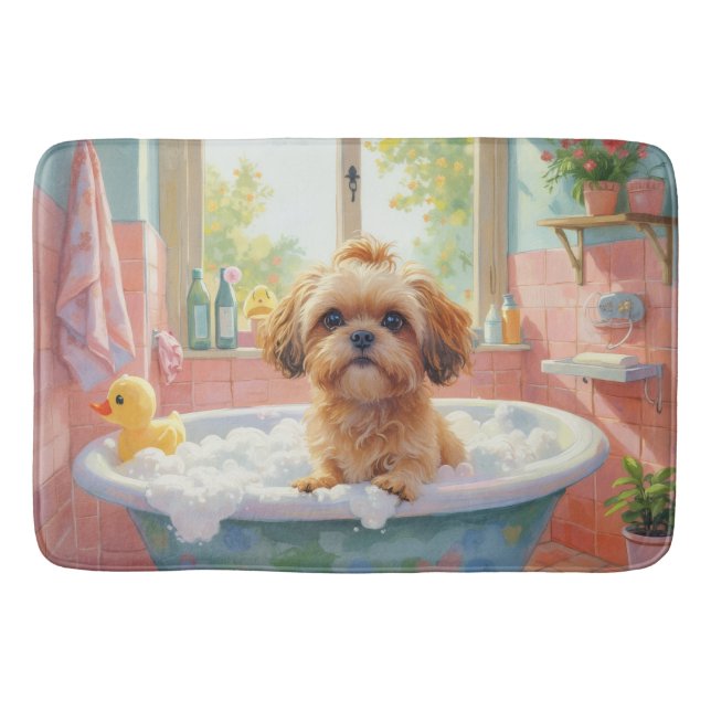 Shih Tzu Bath Time Cute Bathroom Decor Mat (Front)