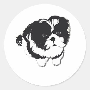 Shih Tzu Black White Dog Pet Classic Round Sticker