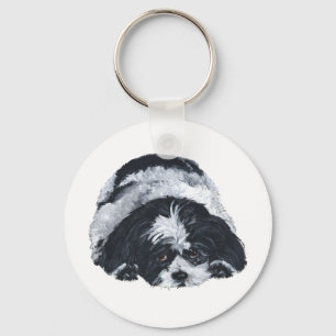 Shih Tzu Black & White Key Ring