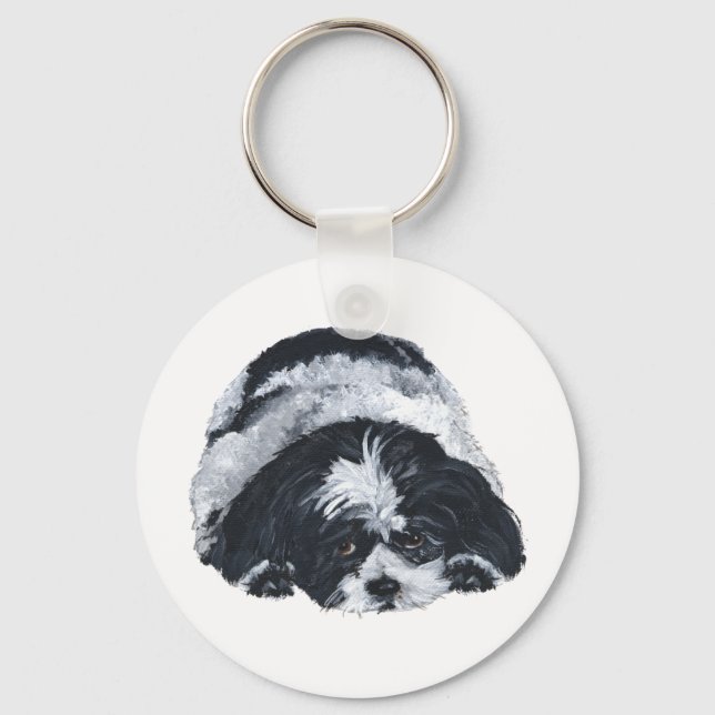Shih Tzu Black & White Key Ring (Front)