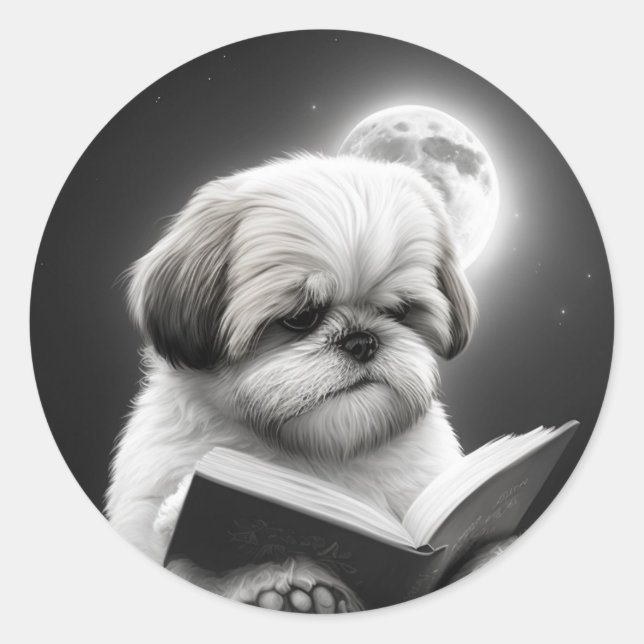 Shih Tzu Book reading Classic Round Sticker (Front)